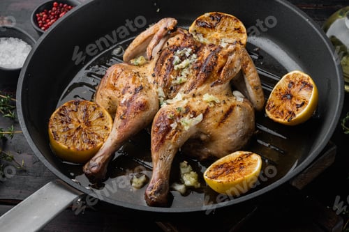 Preview: Roasted Spatchcock Poussin Meal, On Old Wooden Table
