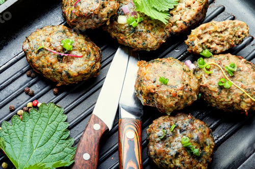 Preview: Appetizing Homemade Nettle Meatballs Cooked In Grill Pan