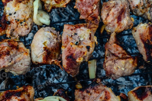 Preview: Meat Prepared On A Grill. Top View