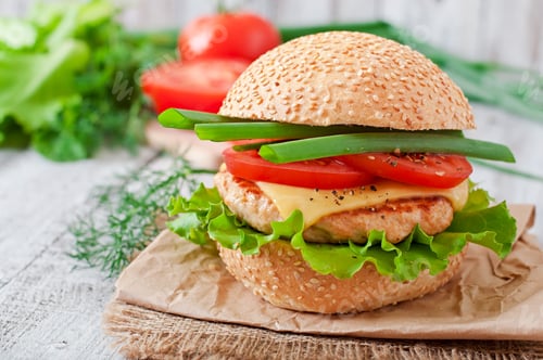 Preview: Sandwich With Chicken Burger, Tomatoes, Cheese And Lettuce