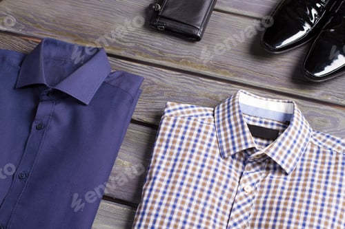 Preview: Collared Shirts with Shoes and Wallet on Wood