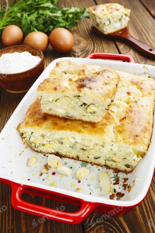 Preview: Homemade Pie With Cabbage And Eggs In A Ceramic Pot