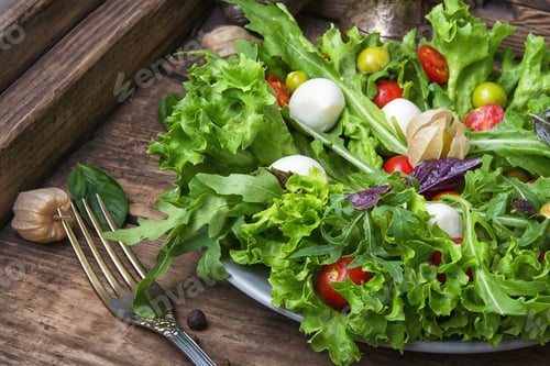 Preview: Spring Salad With Rucola,Tomatoes,Mozzarella And Berries Of Physalis