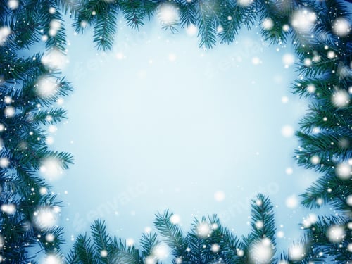Preview: Christmas Background With Fir Branches Frame Snow And Copy Space