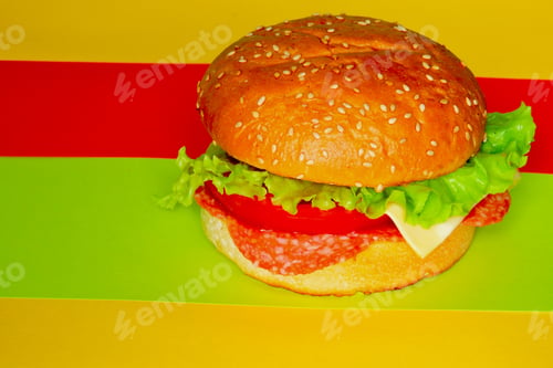 Preview: Hamburger On The Background Of A Hamburger. Food Minimalism.