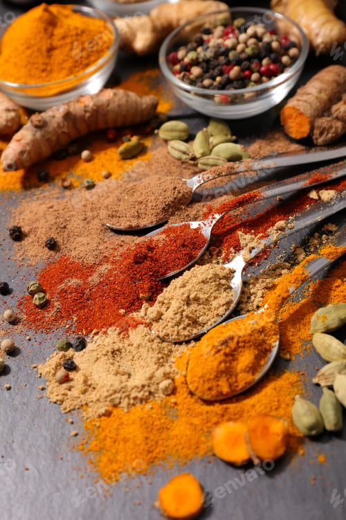 Preview: Assorted Of Herbs And Spices- Curry, Chili, Pepper, Paprika