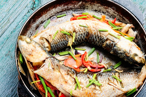 Preview: Baked Fish Stuffed With Vegetables.Diet And Healthy Food