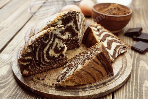 Preview: Cake With Cocoa Powder On The Wooden Table
