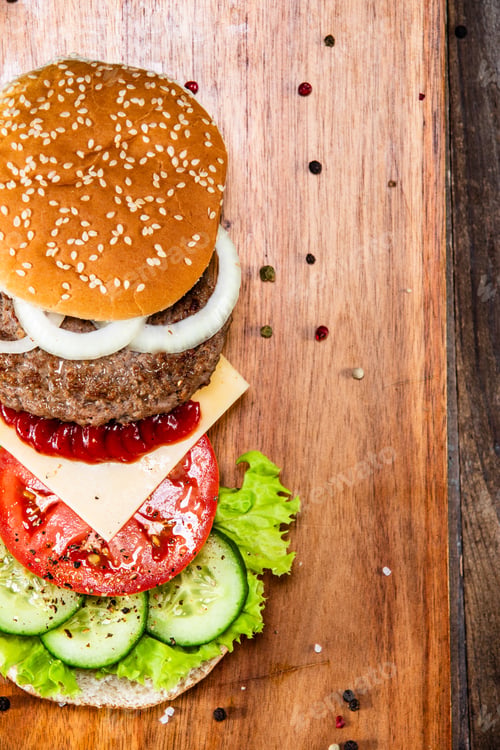 Preview: Tasty Burger On Cutting Board
