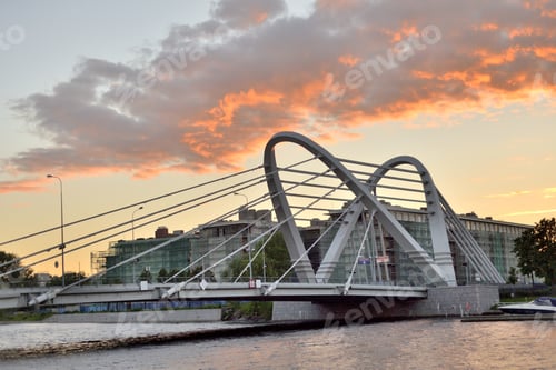 Preview: Cable-Stayed Lazarevsky Bridge In Sant Petersburg A Sunset, Russia.