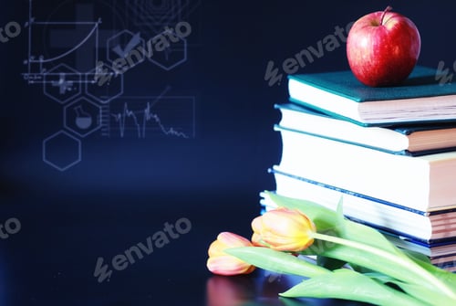 Preview: A Stack Of Textbooks And Books On Table. The Concept Of Knowledge And Education.
