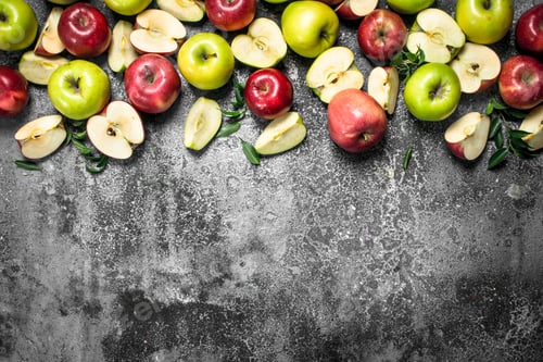 Preview: Red And Green Apples. On A Rustic Background.