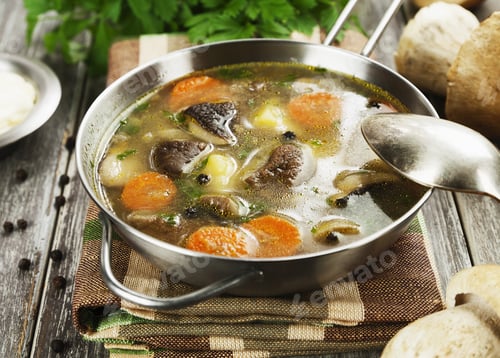 Preview: Mushroom Soup In The Bowl On The Table