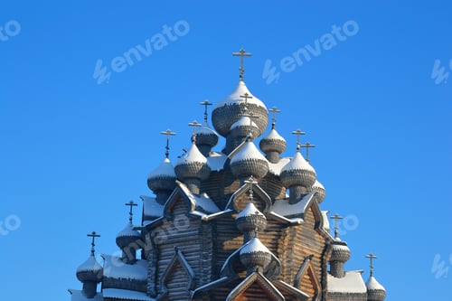 Preview: The Complex Manor Bogoslovka At Sunny Winter Day In The Style Of Russian Wooden Architecture In The