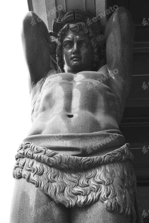 Preview: Atlas Statue At Entrance Of New Hermitage, St.Petersburg, Russia. Black And White.