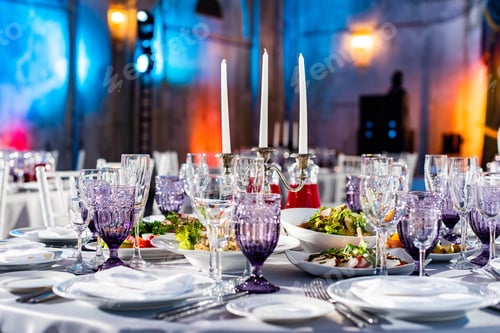Preview: Beautiful Table Setting For Party Or New Year Celebration Cozy Loft Hall With Ligths In A