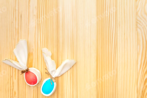 Preview: Easter Bunny (Rabbit) Egg Concept, Table Arrangement Decoration. Pink (Rosy) And Blue Eggs With
