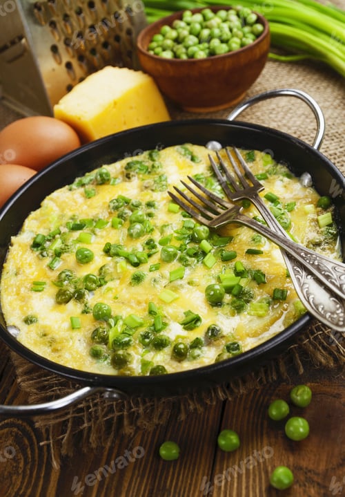 Preview: Scrambled Eggs With Green Peas, Potatoes And Cheese