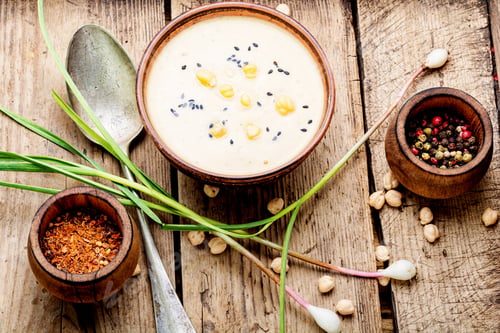 Preview: Hummus, A Cold Appetizer Of Chickpeas Puree.Hummus On Rustic Wooden Table