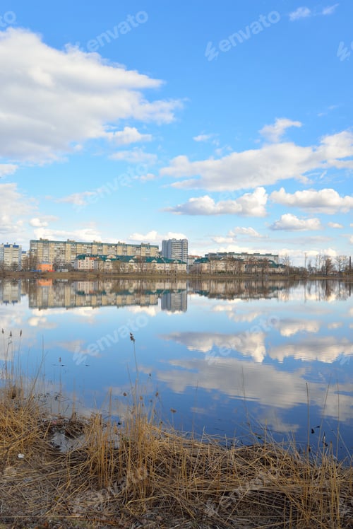 Preview: View Izhora River In Center Of Kolpino Town At Spring Sunny Day On The Outskirts Of St. Petersburg