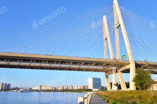 Preview: Cable Stayed Bridge And Neva River On The Outskirts Of St. Petersburg, Russia.