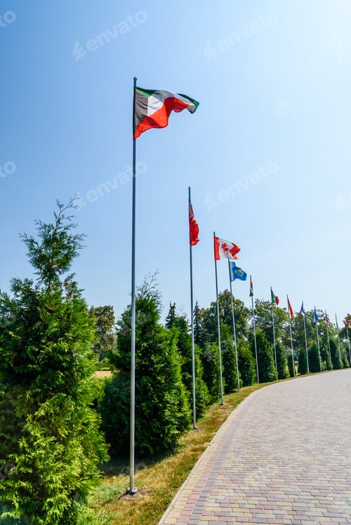 Preview: National Flags Of Different Countries In City Park Of Myrhorod, Ukraine