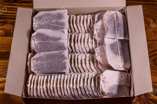 Preview: Many Teabags In A Box On Rustic Wooden Table