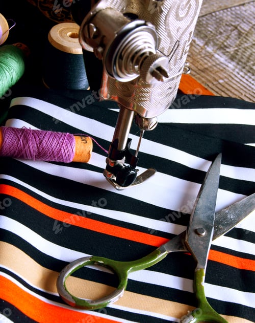 Preview: Sewing. The Sewing Machine And Accessories (Threads, Needle, Scissors).