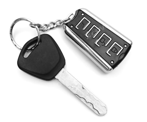 Preview: Key From The Car And A Charm. On A White Background.