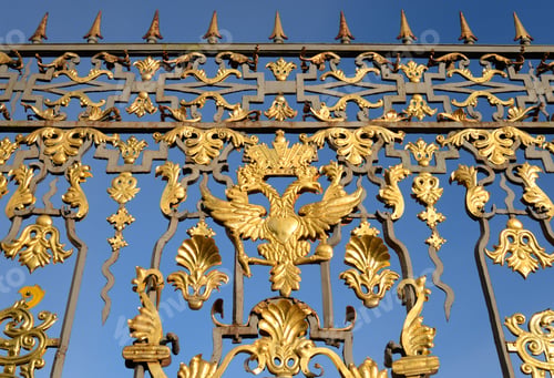 Preview: Fragment Of Catherine Palace Fence In Tsarskoye Selo With Golden Double-Headed Eagle, Suburb Of