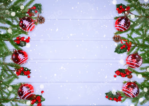 Preview: Christmas Decoration With Garland Lights On Fir Branches Background