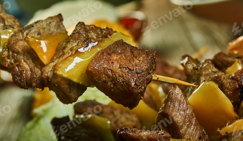 Preview: Mshikaki, Street Food Dish , Skewered Pieces Of Marinated Meat Such As Beef, Goat, Or Mutton