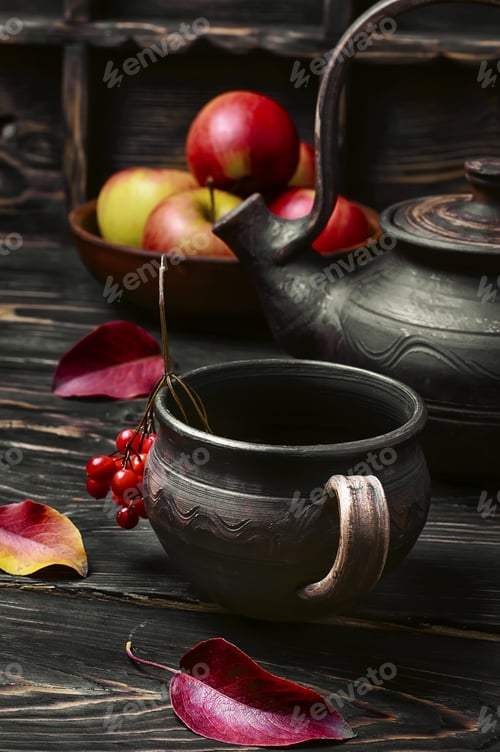 Preview: Clay Kettle With Tea And The Autumn Harvest Autumn Apples