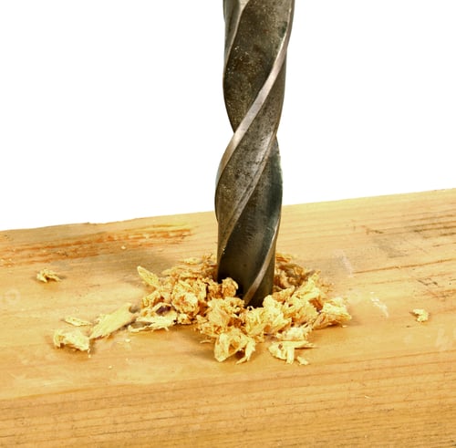 Preview: Drills A Tree. To Drill A Board. On White Background.