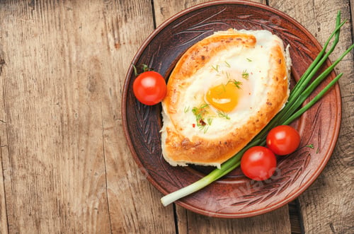 Preview: Adzharian Khachapuri Baked.Open Pie With Cheese And Egg