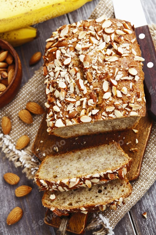 Preview: Banana Bread With Almonds On The Table