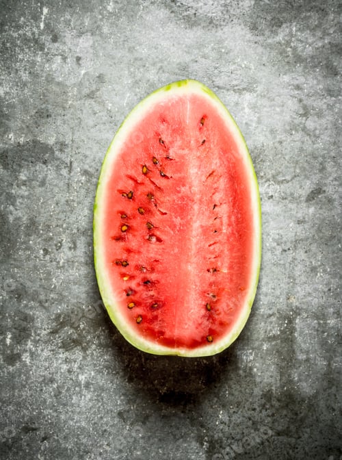 Preview: Big Piece Of Ripe Watermelon. On The Stone Table.