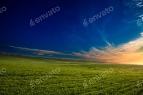 Preview: Green Field And Beautiful Sunset