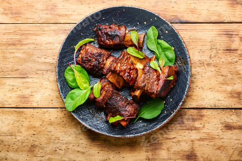 Preview: Spicy Barbecue Beef Ribs With Herb On The Plate