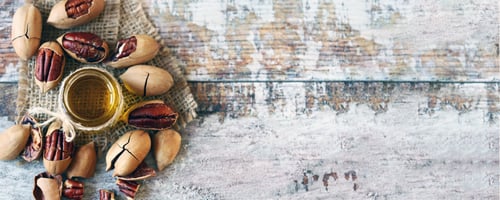 Preview: Selective Focus. Pecan Oil. Pecans Pecan Oil Production Concept. Macro.