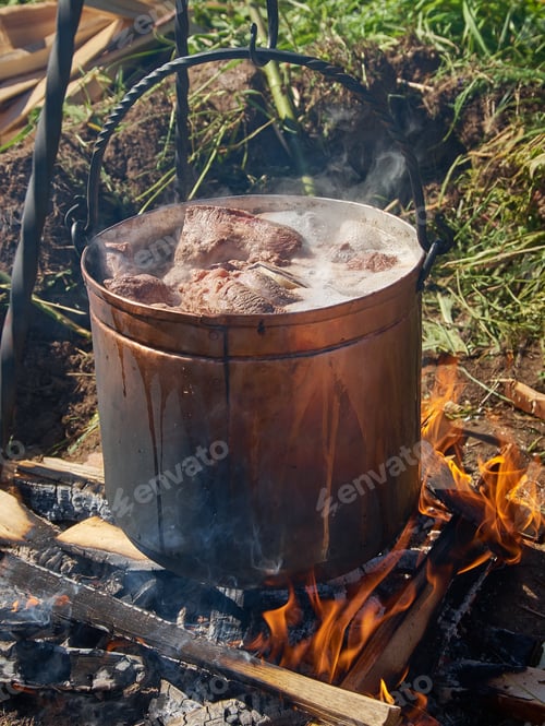 Preview: Cooking Meat For In The Kettle Medieval Dinner, Festival Of Historical Reconstruction.