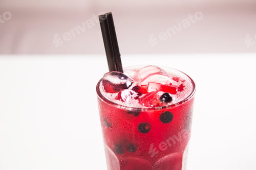Preview: Red Currant Fresh Cold Tea In Tall Glass On White Background