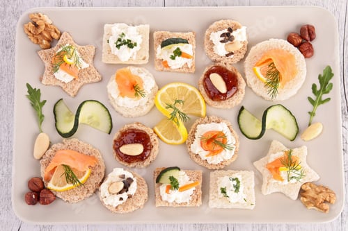 Appetizing Variety of Open-Faced Sandwiches and Garnishes