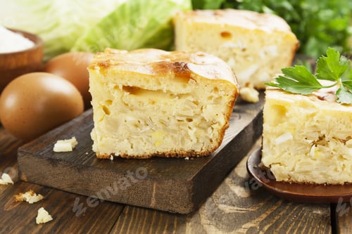 Preview: Pie With Cabbage And Eggs On The Table