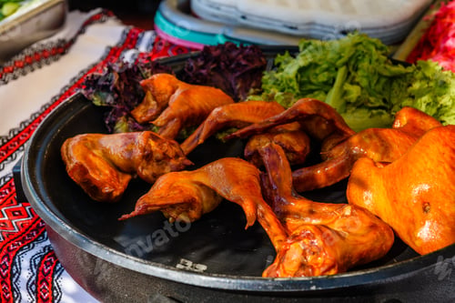 Preview: Pile Of The Fresh Smoked Chicken Wings In Cooking Pan