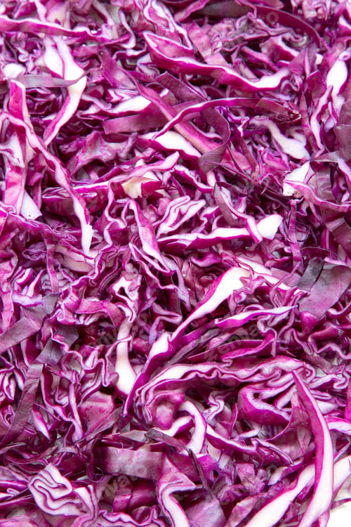 Preview: Chopped Red Cabbage, Closeup. Top View, From Above.
