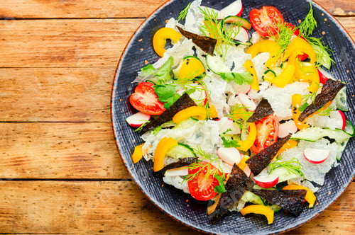 Preview: Spring Raw Vegetable Salad On Rice Paper.Vegetable Salad.Green Vegan Salad