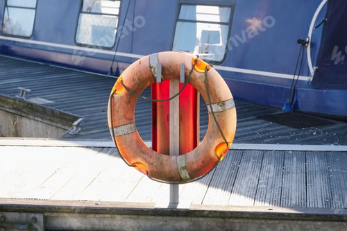 Preview: Life Buoy Orange Ring Water Safety At Boat Mooring Marina