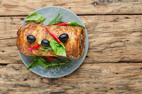 Preview: Terrine With Bacon And Turkey Meat.French Food.Baked Turkey Meat
