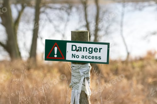 Preview: Danger No Access Sign In Countryside Close To Deep Water